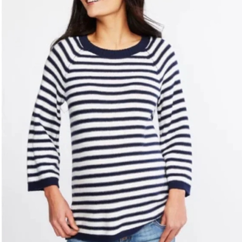 Seraphine Navy and White Striped Crew Neck Sweater